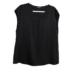 Mirol Satin V-Neck Cap Sleeve Women's Top - Black Classic Chic Size L
